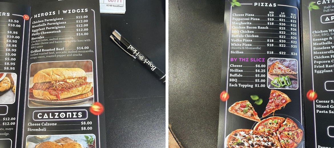 J and J's Pizza Menu